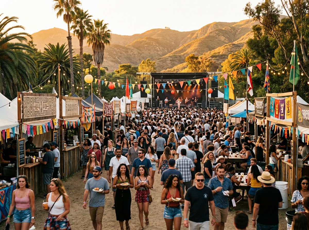 Outdoor California festival at golden hour