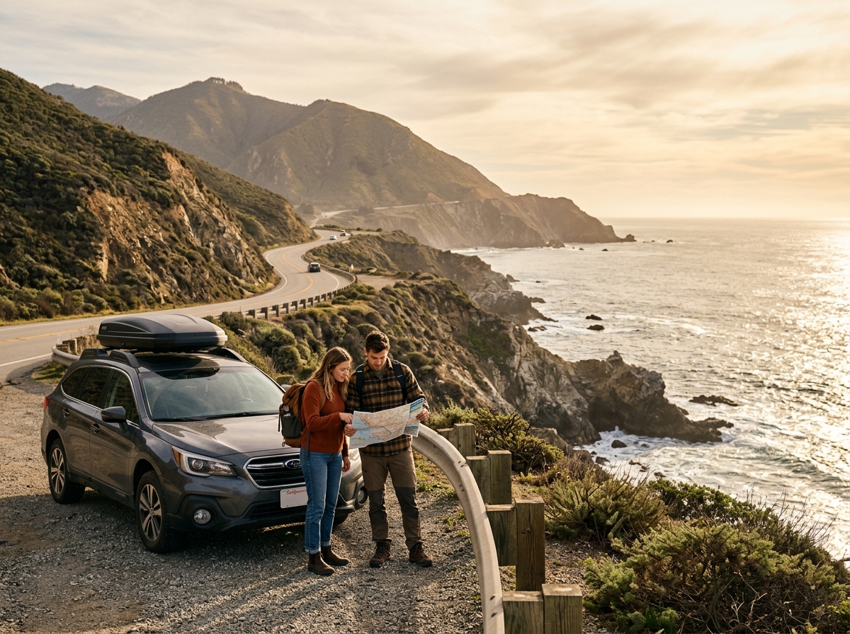 Travelers planning a scenic California road trip