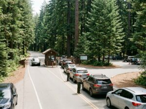 Visitors arriving at Burney Falls park